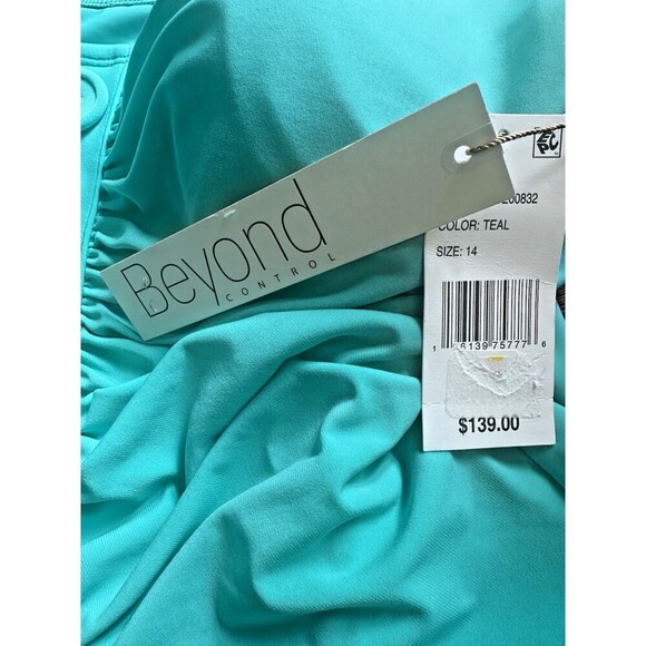 Beyond Control Women's Solid V-Neck Button-Detail One-Piece Swimsuit BlueTeal 14 - Picture 5 of 10